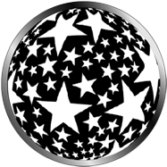 Pattern di stelle su superficie sferica, gobo natalizio in bianco e nero