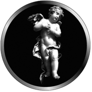 Putto pensoso, gobo in scala di grigio