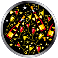 gobo capodanno con bottiglie e bicchieri