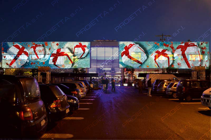 luci di natale e 3D mapping di natale al centro commerciale carosello